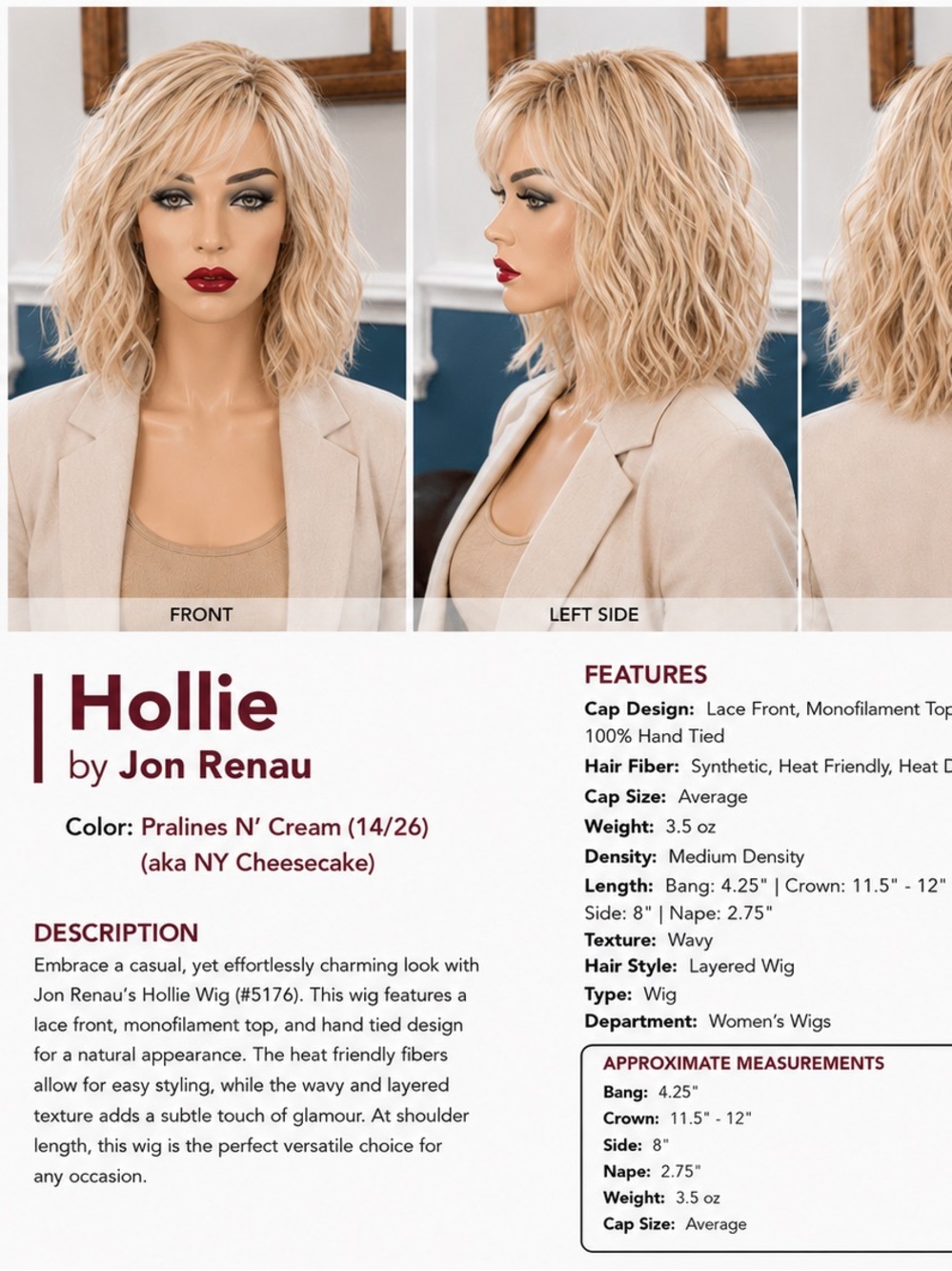 Jon Renau Hollie Layered Wavy Wig in Pralines N' Cream Blonde (14/26)